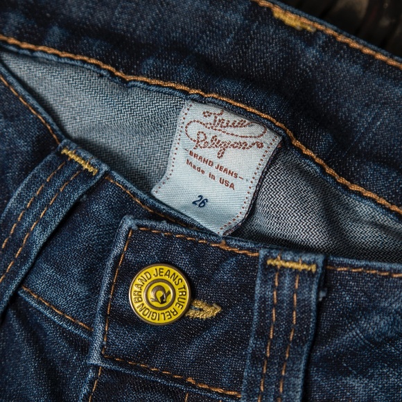 True Religion Straight Leg Leather Label Jeans 26 - Picture 5 of 8